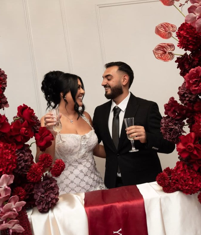 Red florals + Silk Draped Set