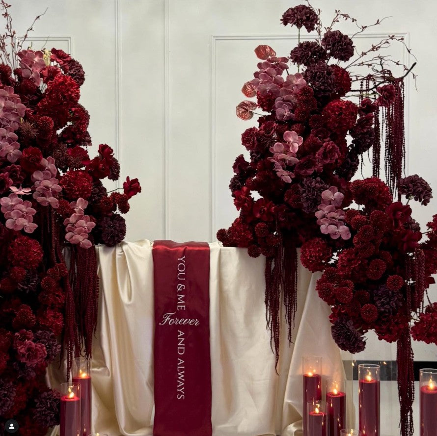 Red florals + Silk Draped Set