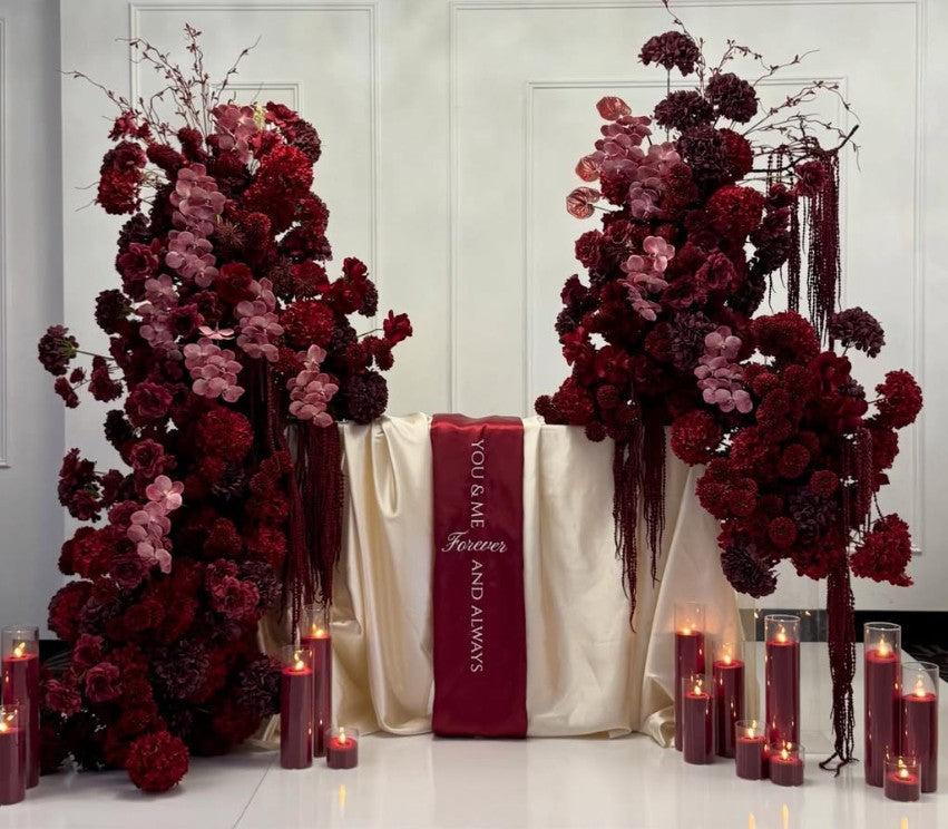 Red florals + Silk Draped Set