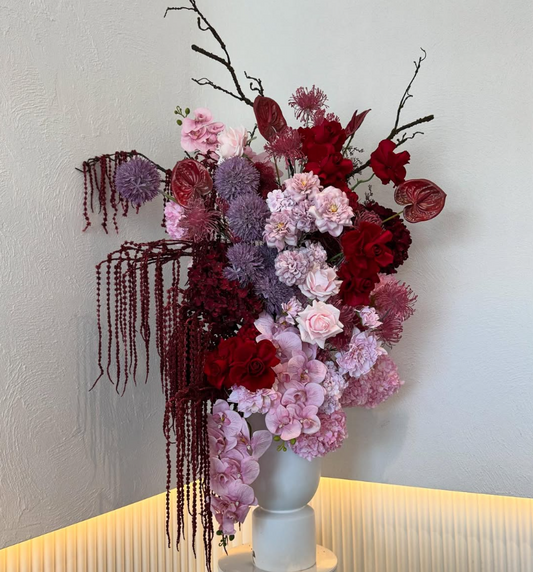 Red and Pink Floral Table Arrangement